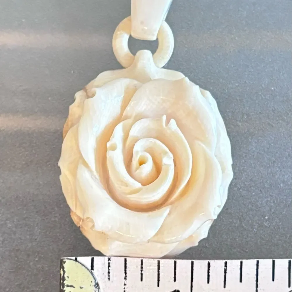 Vintage Bone Carved Rose Pendant